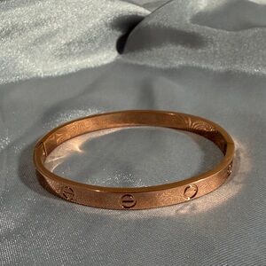 Designer Inspired Elegant Rose Gold-Tone Love Bangle Bracelet